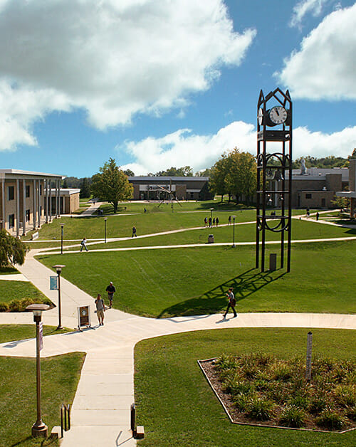 students walking across the quad