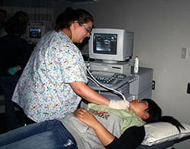 Female student with patient