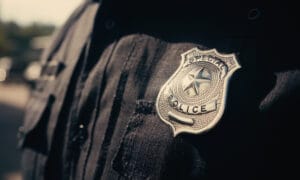 A close up photo of a police badge.