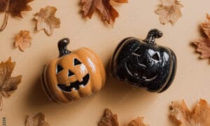 orange and black ceramic pumpkins
