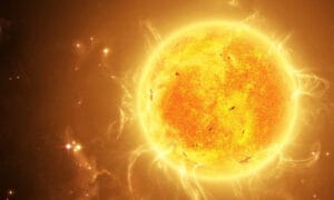 close up of the sun in outer space