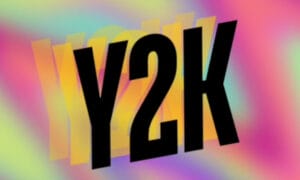 The words "Y2K on a rainbow background